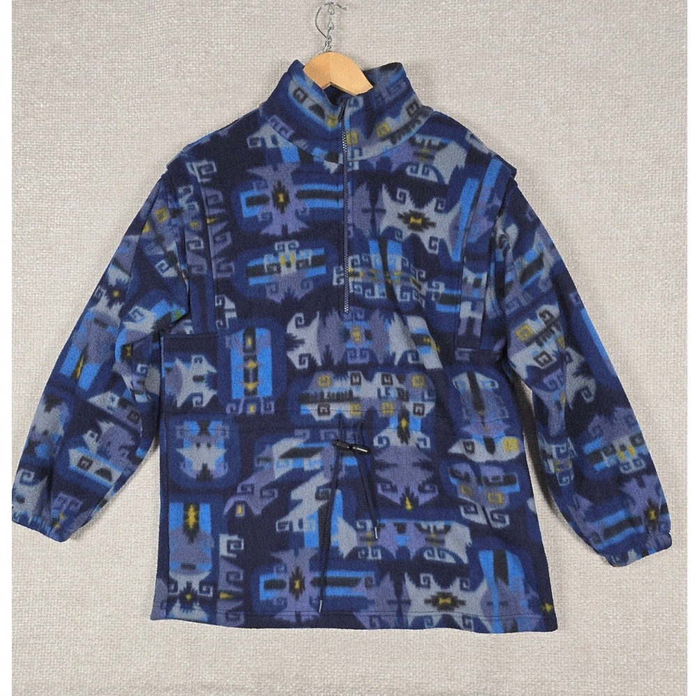 VTG Spindle River Classics Fleece Pullover Southwestern Blue Oversized Mens Sz M